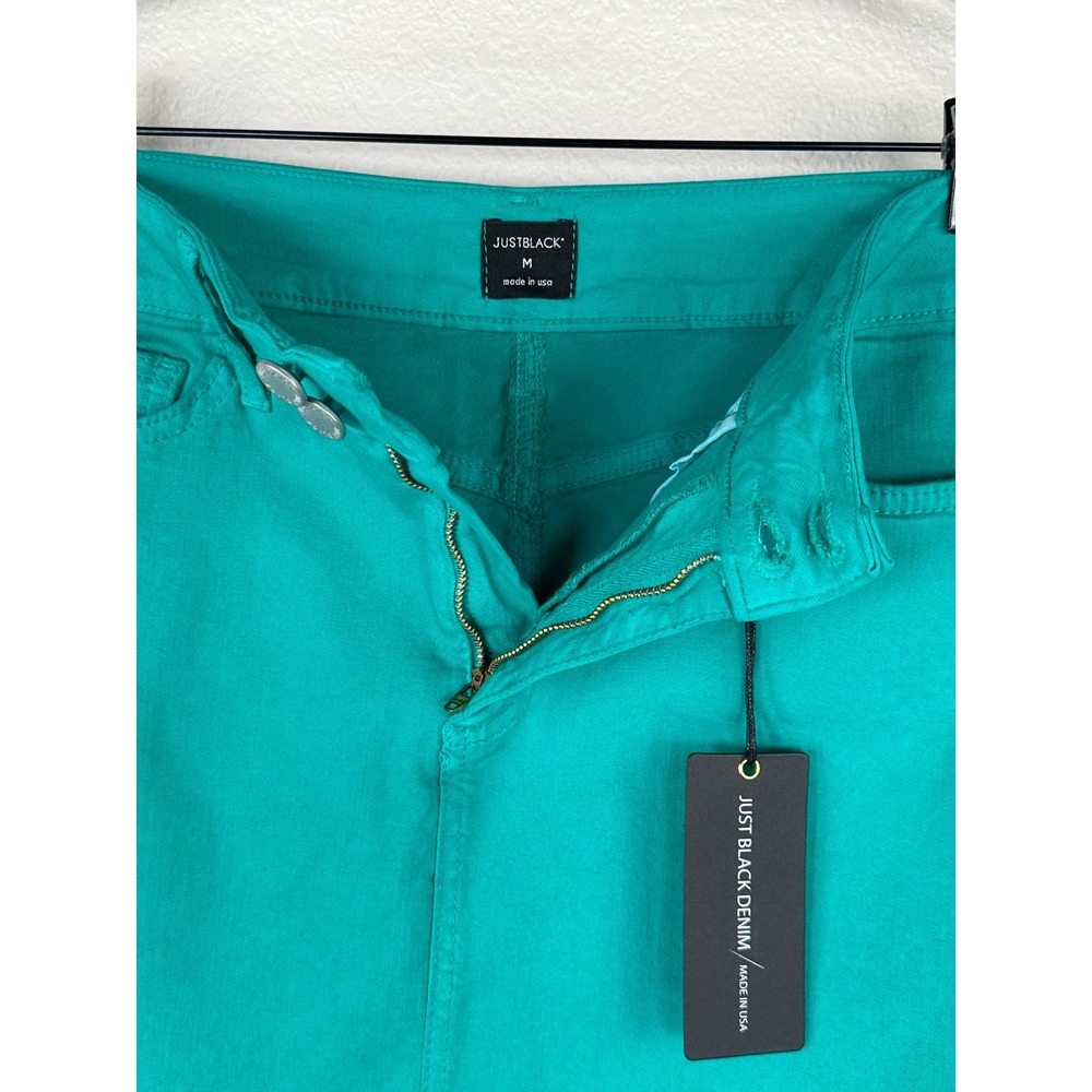 Just Black Denim Jade Green A-Line Mini Skirt M Double Button Raw Hem NWT - Picture 4 of 9